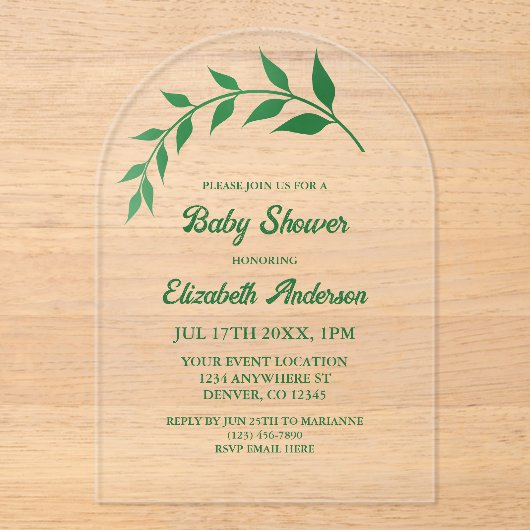 Chic Greenery Baby shower Acryl Uitnodigingen (Voorkant)