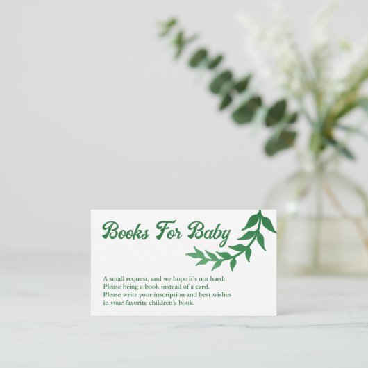 Chic Greenery Baby shower Boeken voor Baby Informatiekaartje (Staand voorkant)