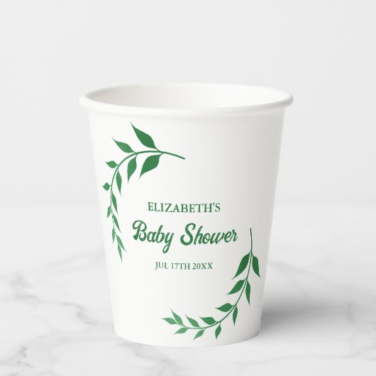 Chic Greenery Baby shower Papieren Bekers (Voorkant)