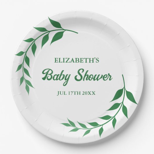Chic Greenery Baby Shower Papieren Bordje (Voorkant)