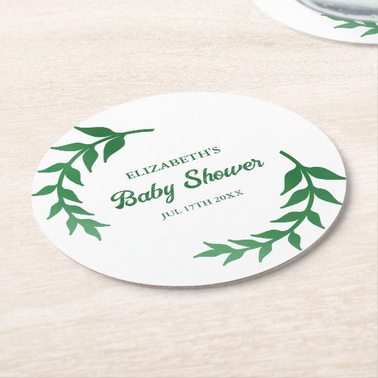 Chic Greenery Baby shower Ronde Kartonnen Onderzetter (Gebogen)