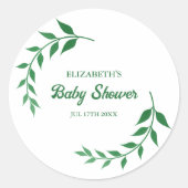 Chic Greenery Baby shower Ronde Sticker (Voorkant)