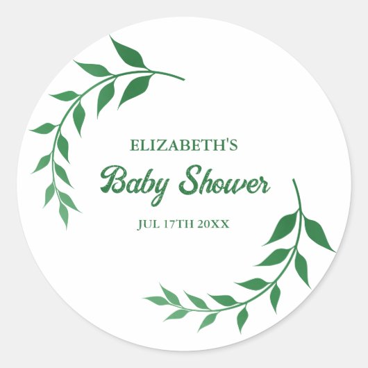 Chic Greenery Baby shower Ronde Sticker (Voorkant)