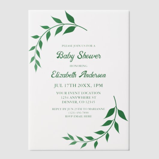 Chic Greenery Baby shower Vellum Uitnodigingen (Voorkant)