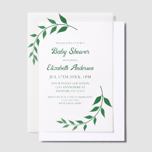 Chic Greenery Baby shower Vellum Uitnodigingen (Offset)