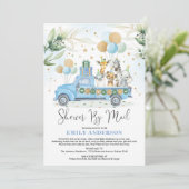 Chic Greenery Blue Safari Baby shower per post Kaart (Staand voorkant)