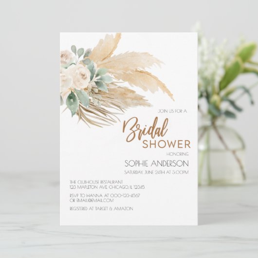 Chic Greenery Boho Pampas Grass Vrijgezellenfeest Kaart (Staand voorkant)