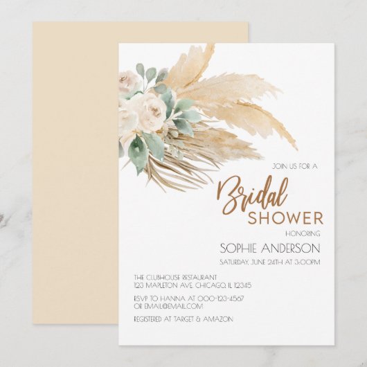 Chic Greenery Boho Pampas Grass Vrijgezellenfeest Kaart (Voorkant / Achterkant)