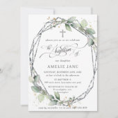 Chic Greenery Botanical Baptism Silver Geometric Kaart (Voorkant)