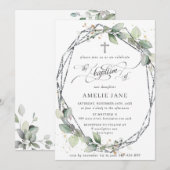 Chic Greenery Botanical Baptism Silver Geometric Kaart (Voorkant / Achterkant)