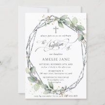 Chic Greenery Botanical Baptism Silver Geometric