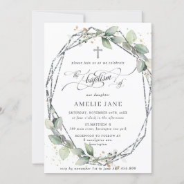 Chic Greenery Botanical Baptism Silver Geometric Kaart