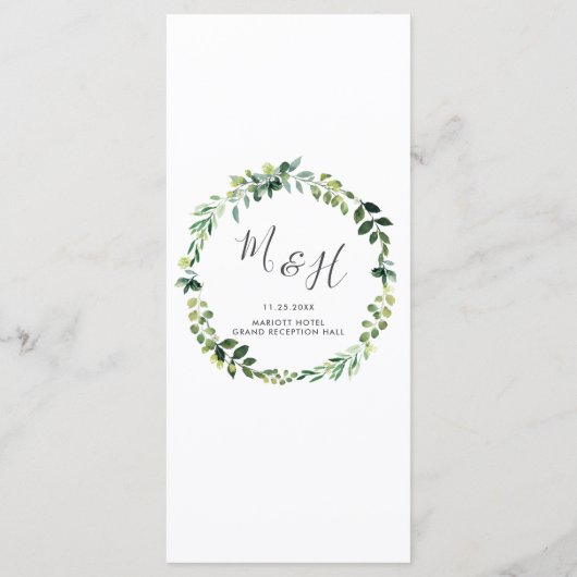 Chic Greenery Botanische Tuin Wedding Menu (Achterkant)