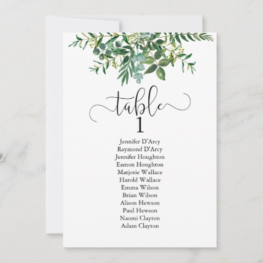 Chic greenery bruiloft tabelplan, modern lettertyp kaart (Voorkant)