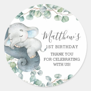 Chic Greenery Cute Elephant Boy Dank je wel Ronde Sticker