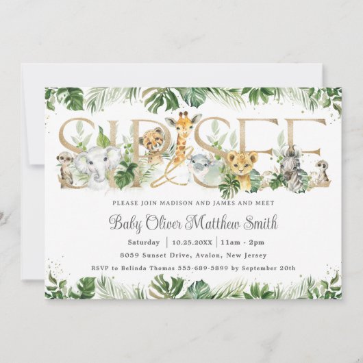 Chic Greenery Cute Oerwoud Animals Baby Sip en Zie Kaart (Voorkant)