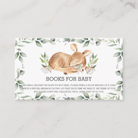 Chic Greenery Deer Baby shower Books for Baby Informatiekaartje (Voorkant)