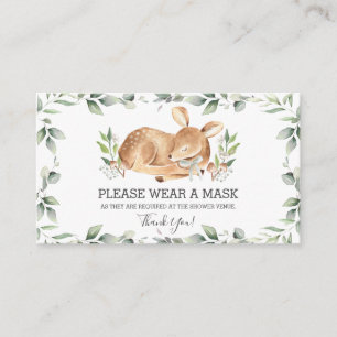 Chic Greenery Deer Baby shower Draag een Masker  Informatiekaartje