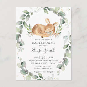 Chic Greenery Deer Baby shower Neutrale Uitnodigin Briefkaart
