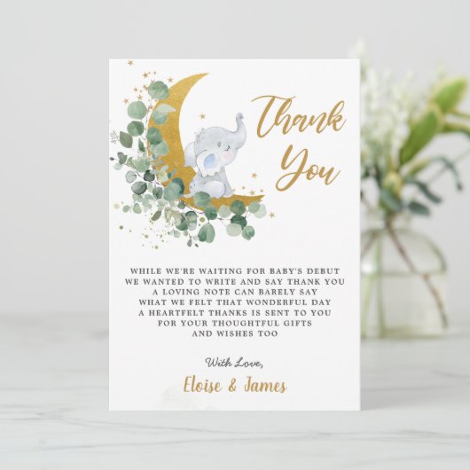 Chic Greenery Elephant over het Baby shower van de Bedankkaart (Staand voorkant)