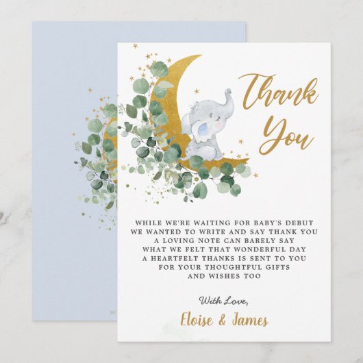 Chic Greenery Elephant over het Baby shower van de Bedankkaart (Voorkant / Achterkant)