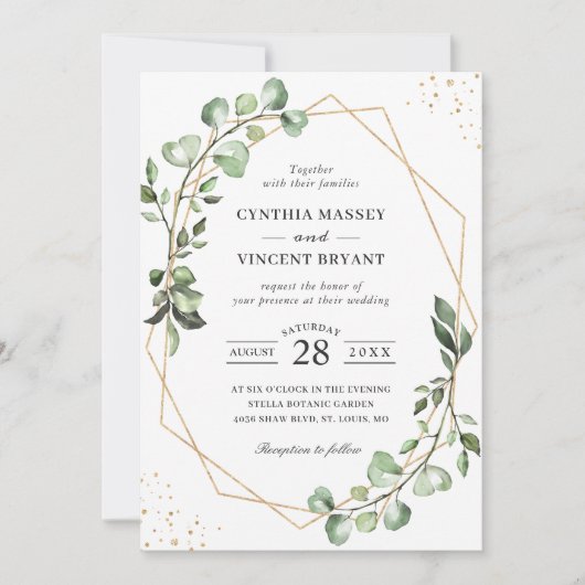 Chic Greenery Eucalyptus Geometric Lijst Wedding Kaart (Voorkant)