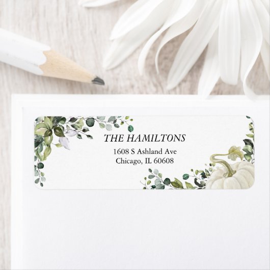 Chic Greenery Eucalyptus Pumpkin Thanksgiving Etiket (Insitu)