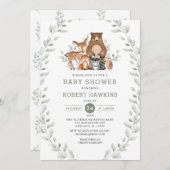 Chic Greenery Forest Woodland Animals Baby shower Kaart (Voorkant / Achterkant)