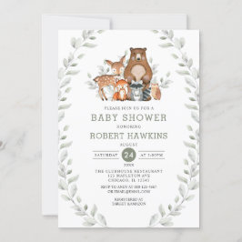Chic Greenery Forest Woodland Animals Baby shower Kaart