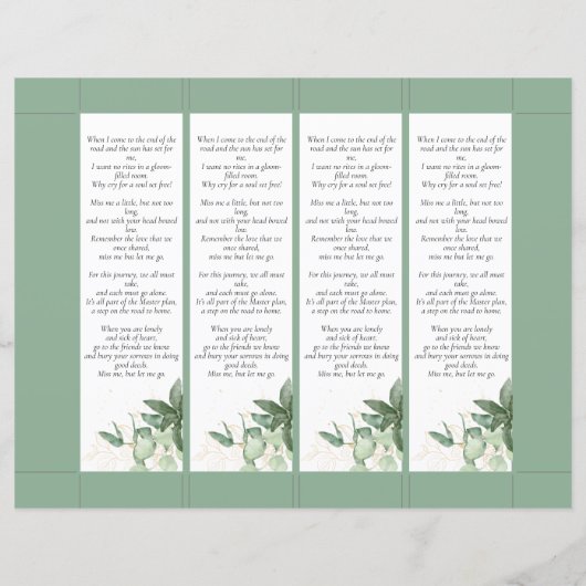 Chic Greenery Funeral Bladwijzer Sjabloon (Achterkant)