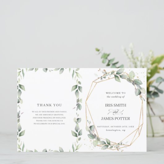 Chic Greenery Geometric Folded Wedding Programme (Staand voorkant)
