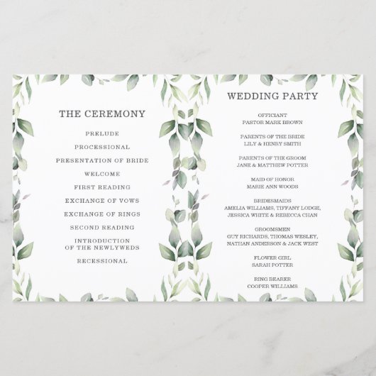 Chic Greenery Geometric Folded Wedding Programme (Achterkant)