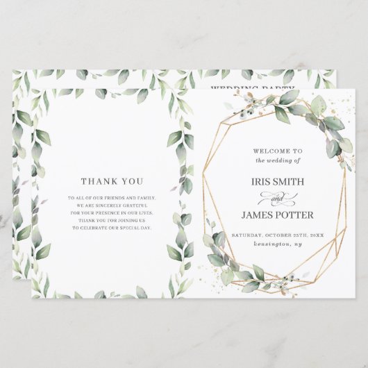 Chic Greenery Geometric Folded Wedding Programme (Voorkant / Achterkant)