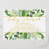 Chic Greenery & Gold Foil neutraal Baby shower Rea Folie Uitnodiging (Voorkant)