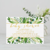 Chic Greenery & Gold Foil neutraal Baby shower Rea Folie Uitnodiging (Staand Voorkant)
