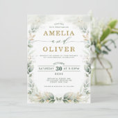 Chic Greenery Gold Leafy Eucalyptus Garden Wedding Kaart (Staand voorkant)