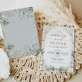 Chic Greenery Gold Leafy Eucalyptus Garden Wedding Kaart