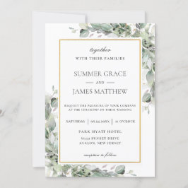 Chic Greenery Gold Sage Green Foliage Wedding Kaart
