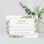 Chic Greenery Gold Sage Green Foliage Wedding RSVP Kaartje (Staand voorkant)