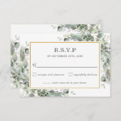 Chic Greenery Gold Sage Green Foliage Wedding RSVP Kaartje (Voorkant / Achterkant)