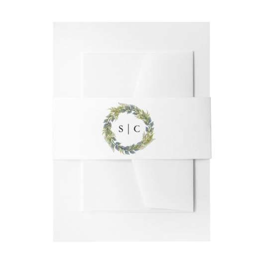 Chic Greenery Krans Monogram Huwelijk Uitnodigingen Wikkel (Voorkant Voorbeeld)