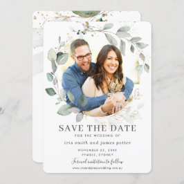 Chic Greenery laat Gold Photo Save the Date Kaart