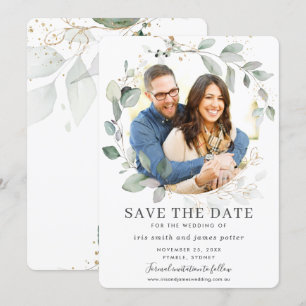Chic Greenery laat Gold Photo Save the Date Kaart