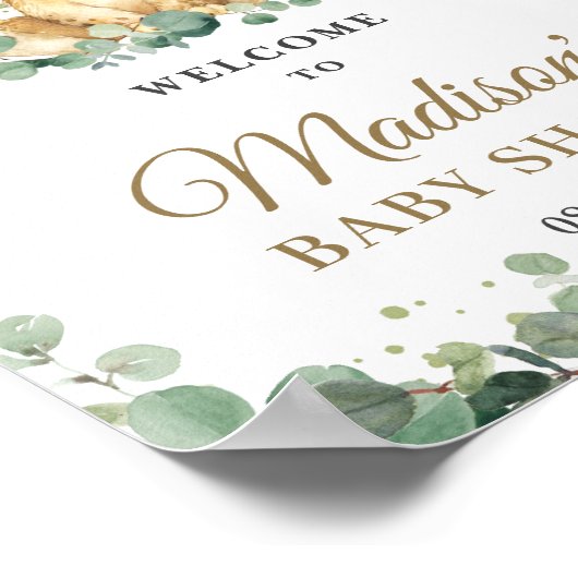 Chic Greenery Lion Cub Boy Baby shower Welkom Poster (Hoek)