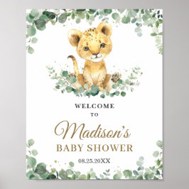 Chic Greenery Lion Cub Boy Baby shower Welkom Poster