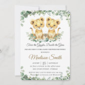 Chic Greenery Lion Cubs Twins Boys Baby shower Kaart (Voorkant)