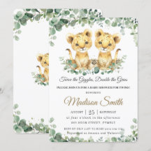 Chic Greenery Lion Cubs Twins Boys Baby shower