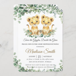 Chic Greenery Lion Cubs Twins Boys Baby shower Kaart