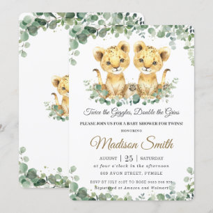 Chic Greenery Lion Cubs Twins Boys Baby shower Kaart