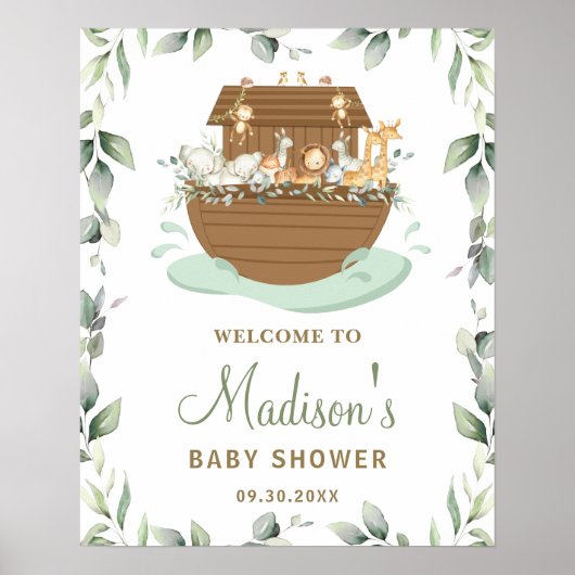 Chic Greenery Noah's Ark Baby shower Welkomstbord Poster (Voorkant)